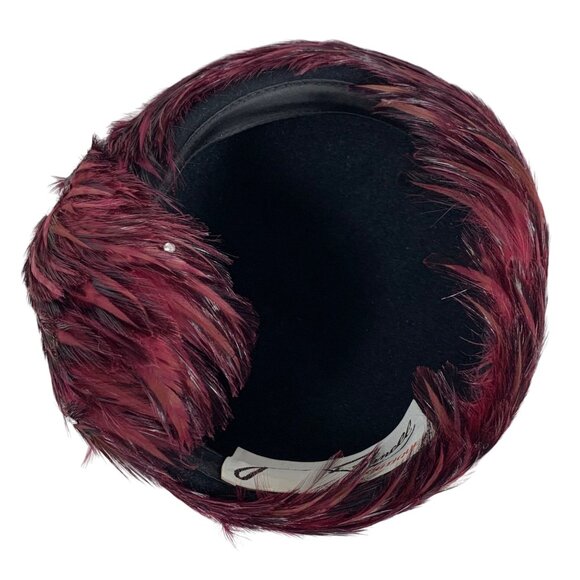 VTG Jack McConnell Women's Maroon Feather Rhinestone Wool Fascinator Hat OS - Picture 7 of 8